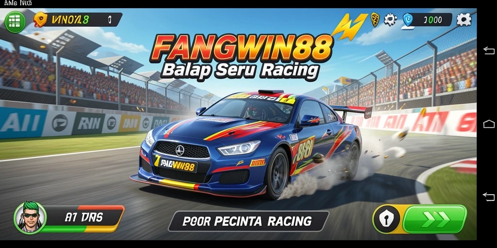 Tampilan gameplay balap yang mendebarkan dan penuh aksi di FANGWIN88.