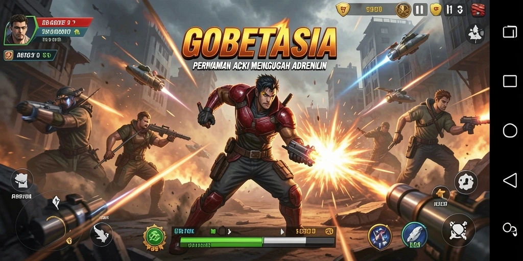 Tampilan gameplay seru GOBETASIA saat bertarung melawan musuh.