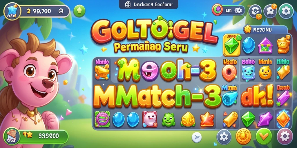 Gameplay seru GOLTOGEL dengan objek-match yang berwarna-warni.