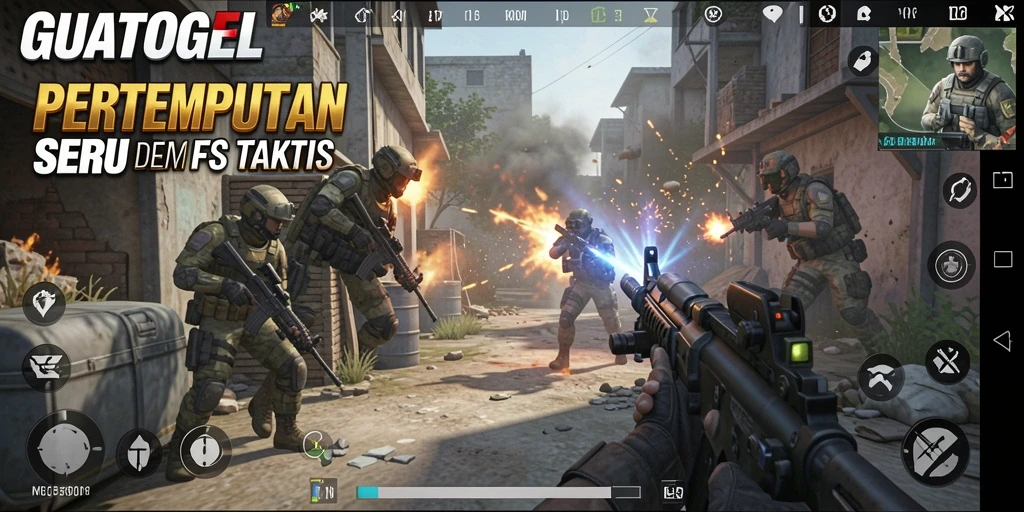 Tampilan mendebarkan dari gameplay GUATOGEL dengan aksi tembak-menembak.