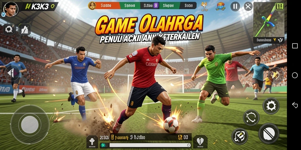 Screenshot utama K3K3 menampilkan gameplay olahraga yang seru dan menantang.