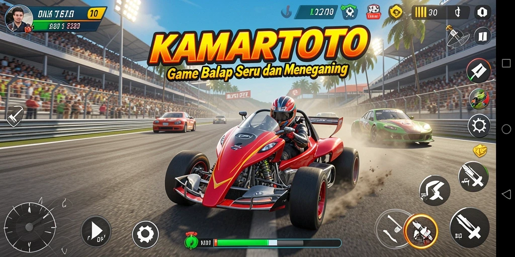 Screenshot gameplay KAMARTOTO yang menampilkan aksi balapan yang mendebarkan.